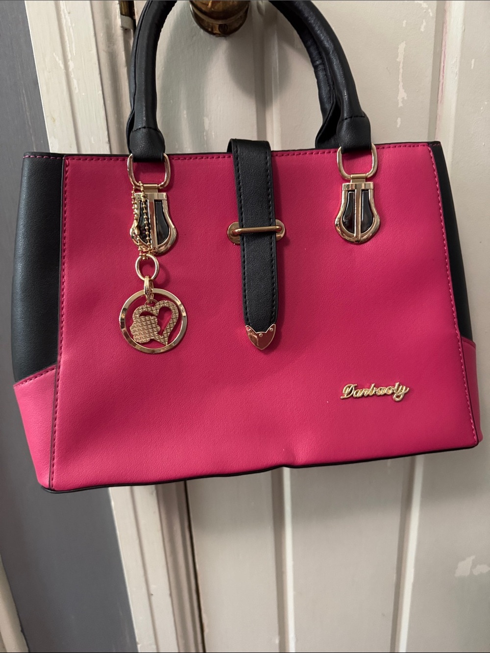 Pink and Black Structured Satchel with Charm